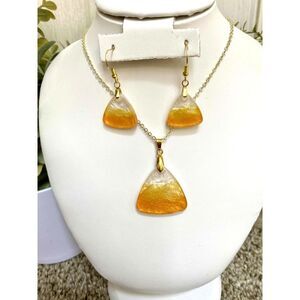 Handmade Resin Candy Corn Necklace & Earrings Set Halloween Fall Autumn Jewelry